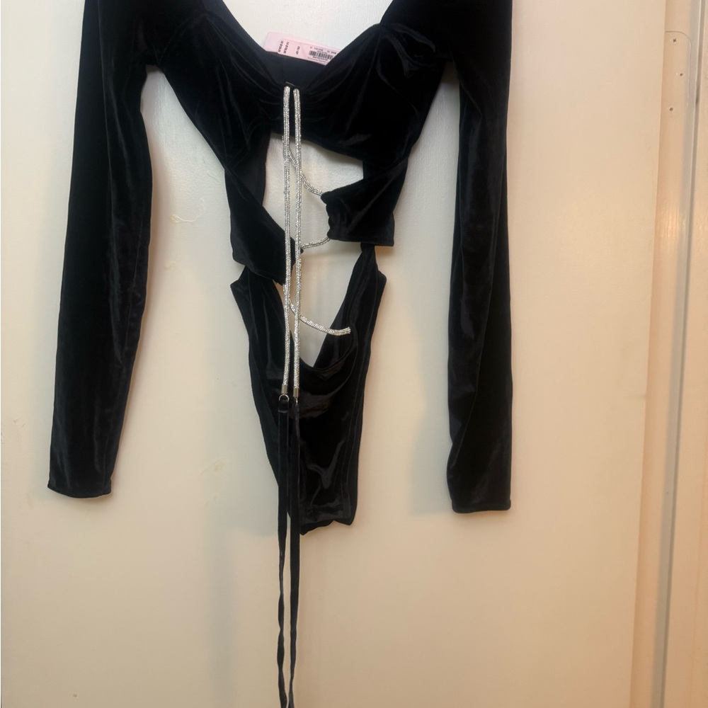 Victoria's Secret Black Velvet Bodysuit with Silver Accents
